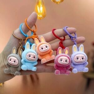 5 PCs Handmade Fuzzy Labubu Bunny Keychain-Cute Monster Key Ring-Rabbit Pendant